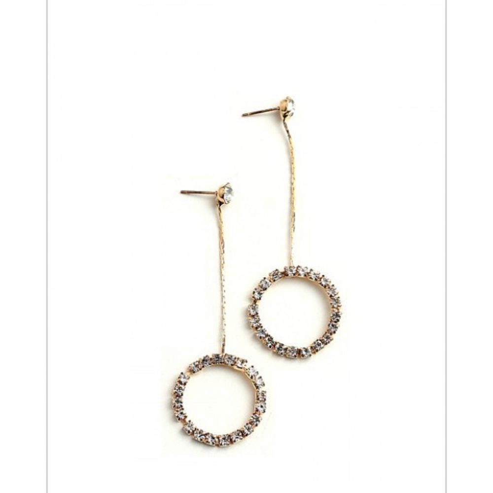 Gold Multi Stone Drop Hoop Earrings - Picture 1 of 2